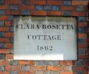 Plaque at Clara Rosetta Cottage, Old Shoreham Road, Brighton (August 2013)
