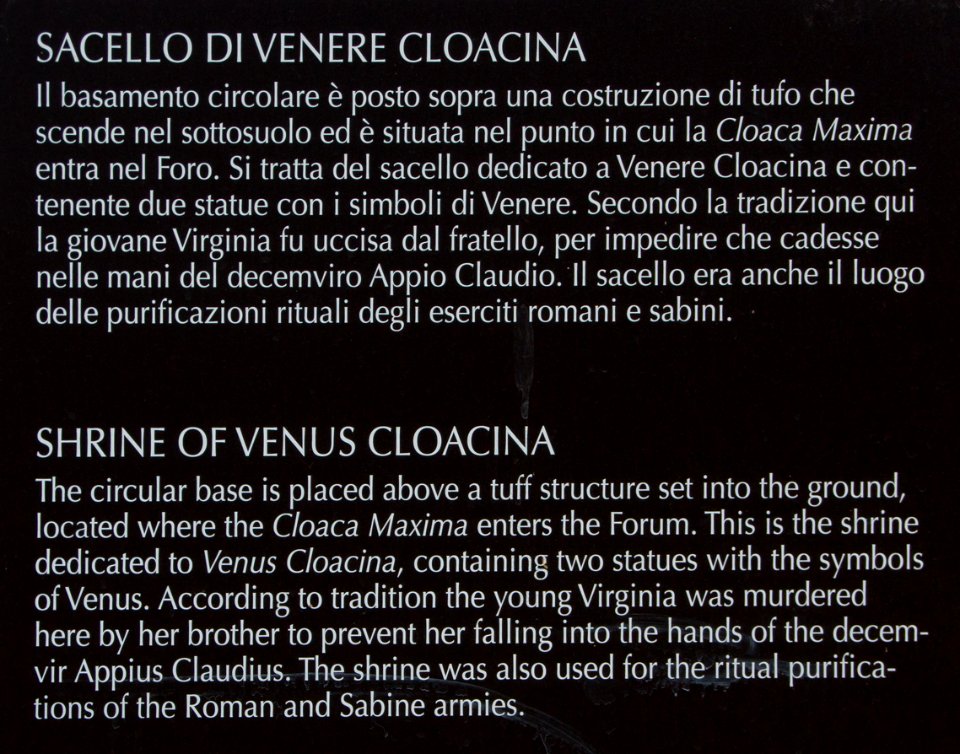 Plaque Shrine Venus cloacina remains forum romanum Rome Italy