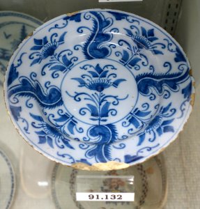 Plate, London, England, 1740-1750, tin-glazed earthenware, item HD 91.132 - Flynt Center of Early New England Life - Deerfield, Massachusetts - DSC04301