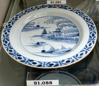 Plate, London, England, c. 1760, , tin-glazed earthenware, item HD 91.088 - Flynt Center of Early New England Life - Deerfield, Massachusetts - DSC04273