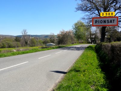 Pionsat (Puy-de-Dôme) city linit sign D 988