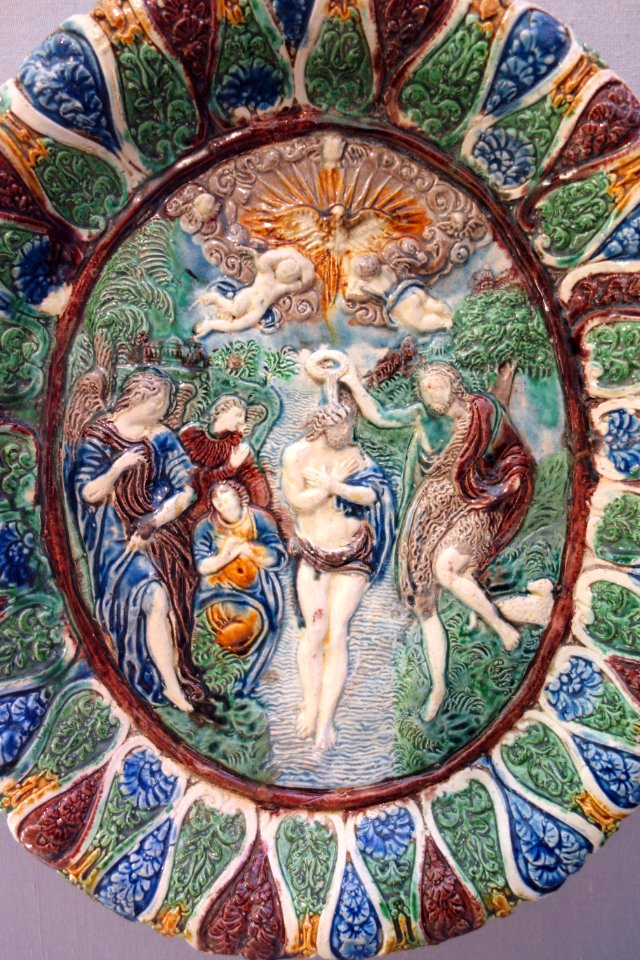 Plate, the Baptism of Christ, after Bernard Palissy, France, 1500s, glazed earthenware - California Palace of the Legion of Honor - DSC07653
