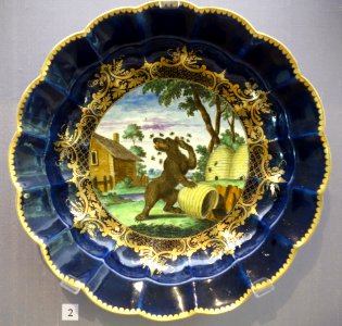 Plate, fable of Bear and Beehives, Worcester, painted by Jefferyes Hamet O'Neale, c. 1770, soft-paste porcelain - California Palace of the Legion of Honor - DSC07634
