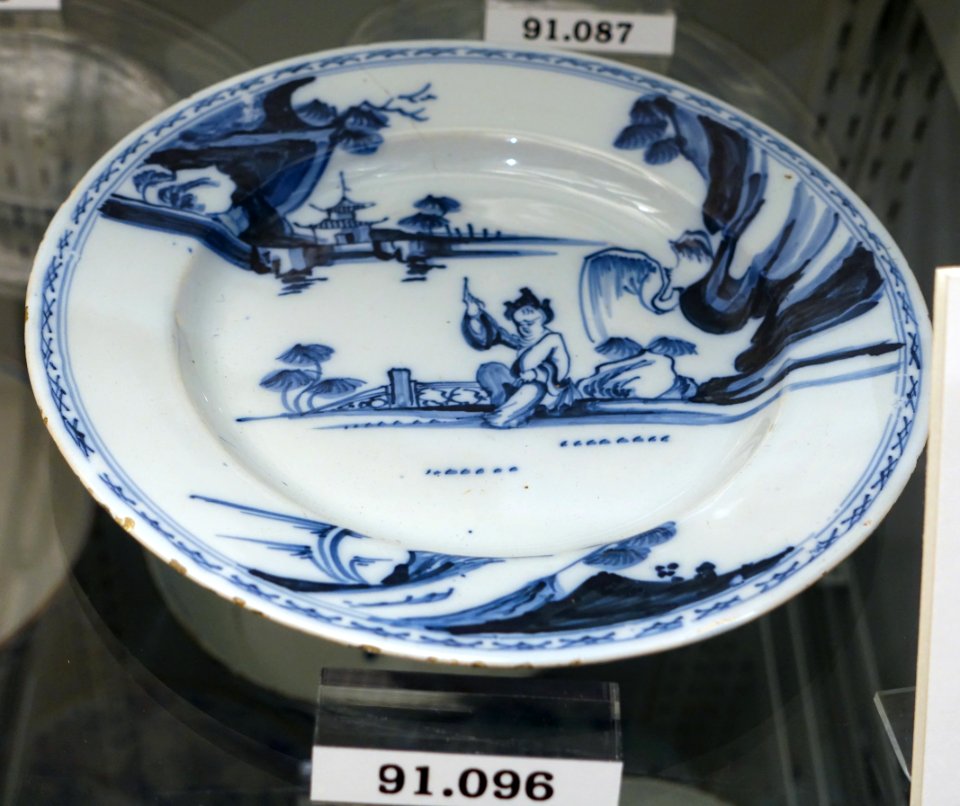 Plate, London, England, probably Lambeth High Street, c. 1755, tin-glazed earthenware, item HD 91.096 - Flynt Center of Early New England Life - Deerfield, Massachusetts - DSC04267