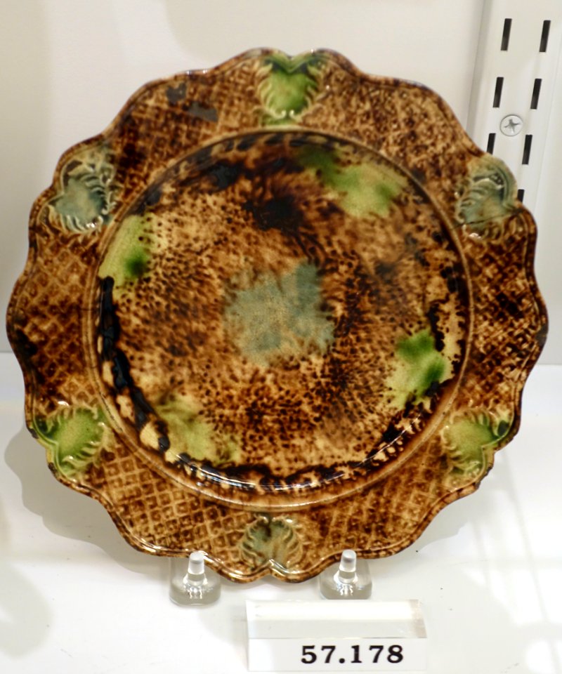 Plate, Staffordshire, England, c. 1760, creamware with sponged underglaze metalic oxides, HD 57.178 - Flynt Center of Early New England Life - Deerfield, Massachusetts - DSC04467