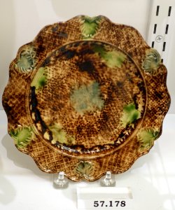 Plate, Staffordshire, England, c. 1760, creamware with sponged underglaze metalic oxides, HD 57.178 - Flynt Center of Early New England Life - Deerfield, Massachusetts - DSC04467