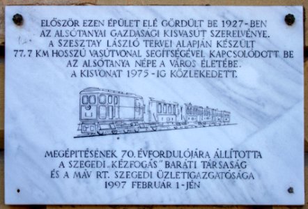 Plaque of the local economic railway, Szeged