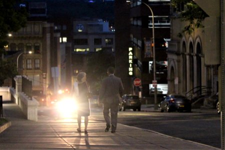 Pine Street at night in Albany, New York