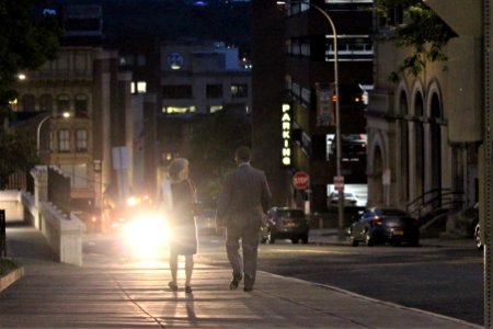 Pine Street at night in Albany, New York photo