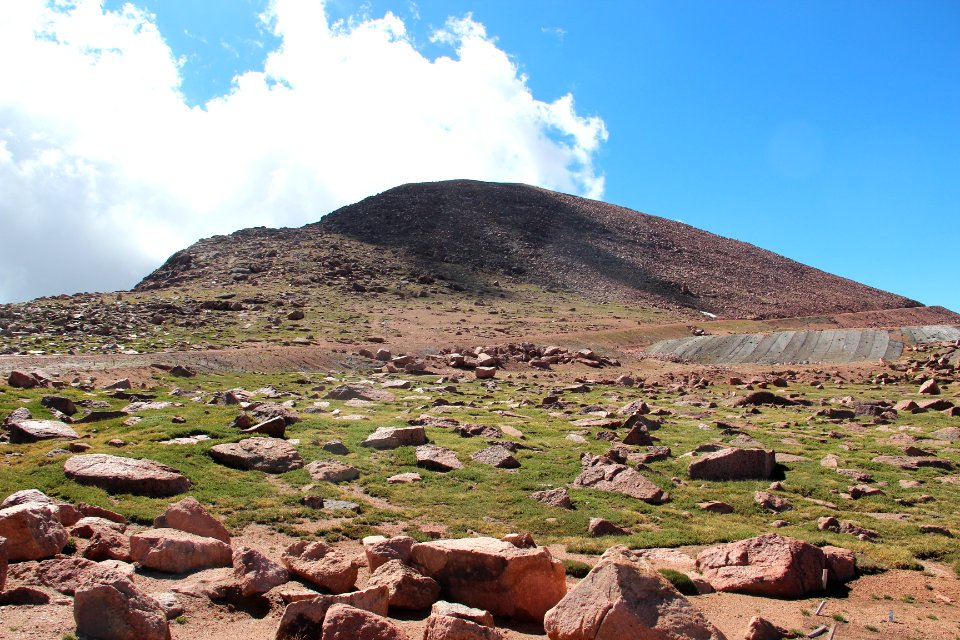 Pikes Peak Summit viewed from Pikes Peak Highway, July 2016