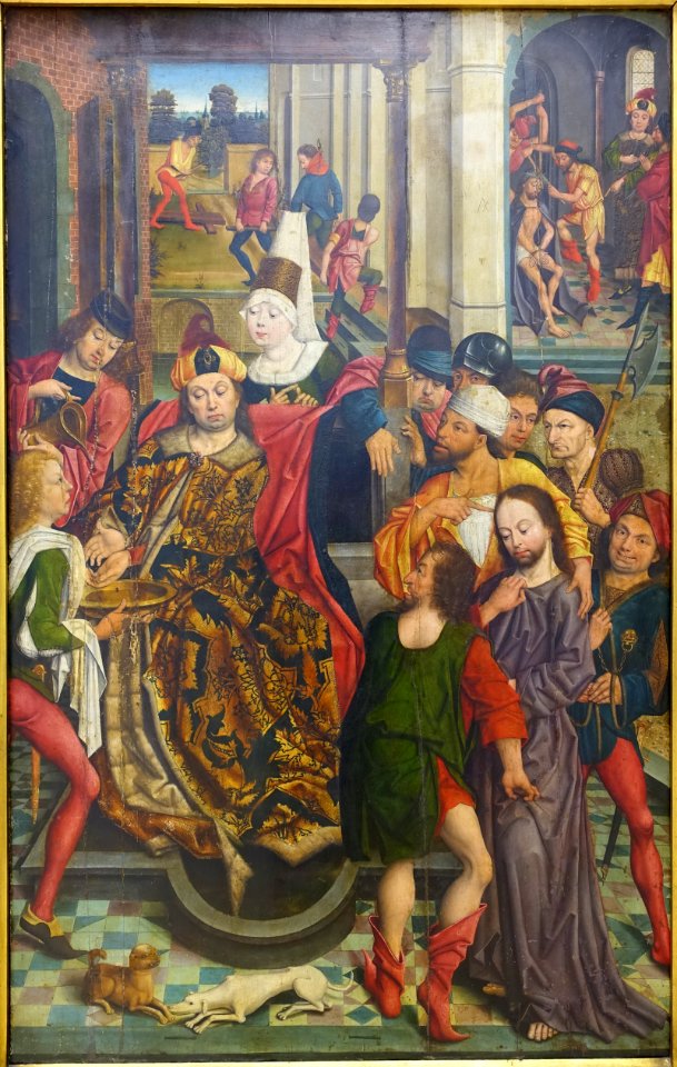 Pilate washing his hands, by Derick Baegert, probably Wesel, c. 1480, painting on oak - Germanisches Nationalmuseum - Nuremberg, Germany - DSC02968
