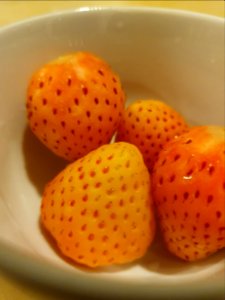 Pink-yellow strawberries in Tokyo