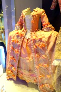 Pink silk dress with watteau-folds in the back, a robe a la Francaise with bibs and fals undersleeves engageants, undated - Nordiska museet - Stockholm, Sweden - DSC09708