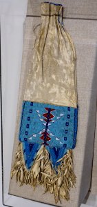 Pipe bag owned by Chief One Bull, Yanktonia Lakota, Standing Rock Reservation, North and South Dakota, late 19th to early 20th century, hide, sinew, glass - Spurlock Museum, UIUC - DSC05929
