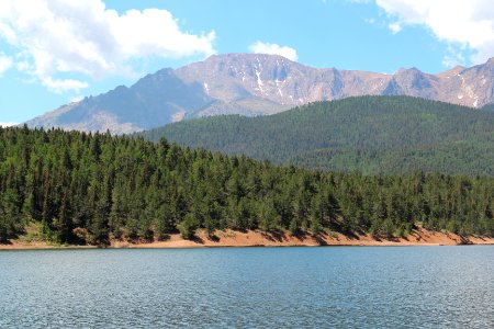 Pikes Peak viewed from Crystal Creek Reservoir, July 2016 2