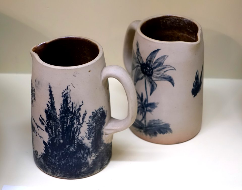 Pitchers, Chelsea Keramic Art Works, c. 1875, cobalt blue on unglazed surface, ceramic - Dedham Historical Society - Dedham Massachusetts - DSC04260