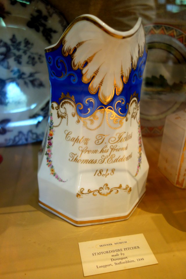 Pitcher with inscription 'Captn T. Julius from his friend Thomas S. Eddowes, 1848', by Davenport, Longport, Staffordshire - Joseph Allen Skinner Museum - DSC07766