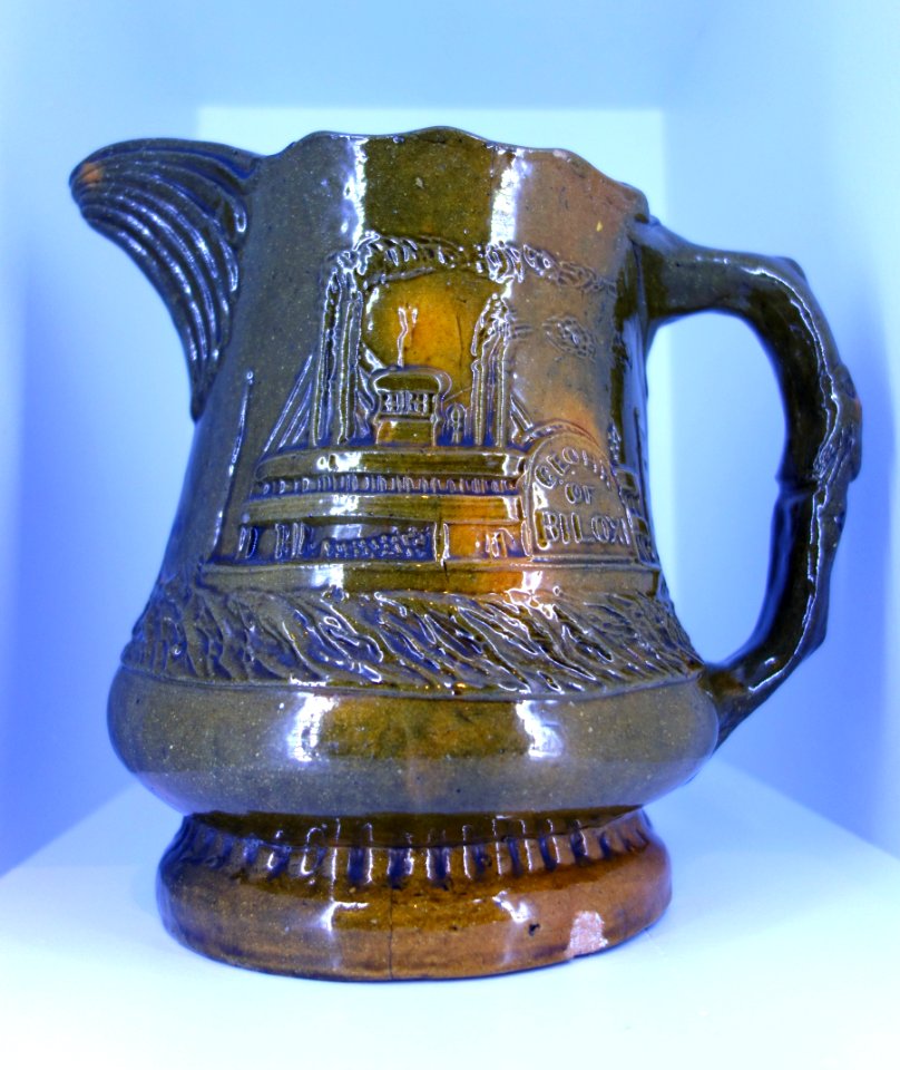 Pitcher with riverboat scene, George E. Ohr, Biloxi, Mississippi, c. 1890, earthenware - Brooklyn Museum - Brooklyn, NY - DSC08343