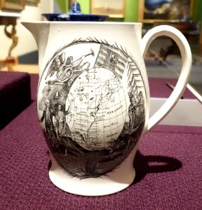Pitcher with George Washington and map of United States, Staffordshire or Liverpool, England, c. 1790, glazed earthenware - Brooklyn Museum - DSC09298