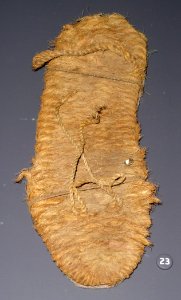 Plain-weave sandal, Kayenta Anasazi, Turkey House, Arizona, 900-1100 AD, twisted yucca fibers - Natural History Museum of Utah - DSC07395