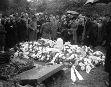 Plaatsing van de urn met as van de onbekende Nederlander bij het Buchenwald-Monu, Bestanddeelnr 907-4057