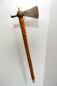 Pipe-tomahawk, likely belonging to Red Cloud, Oglala Lakota, collected in early 1870s, wood, steel - Native American collection - Peabody Museum, Harvard University - DSC06055