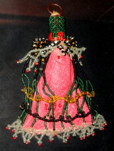 Plait pendant of Erzia Mordvin girl, cloth, glass bead, metal, central Russia - Museum of Cultures (Helsinki) - DSC05012