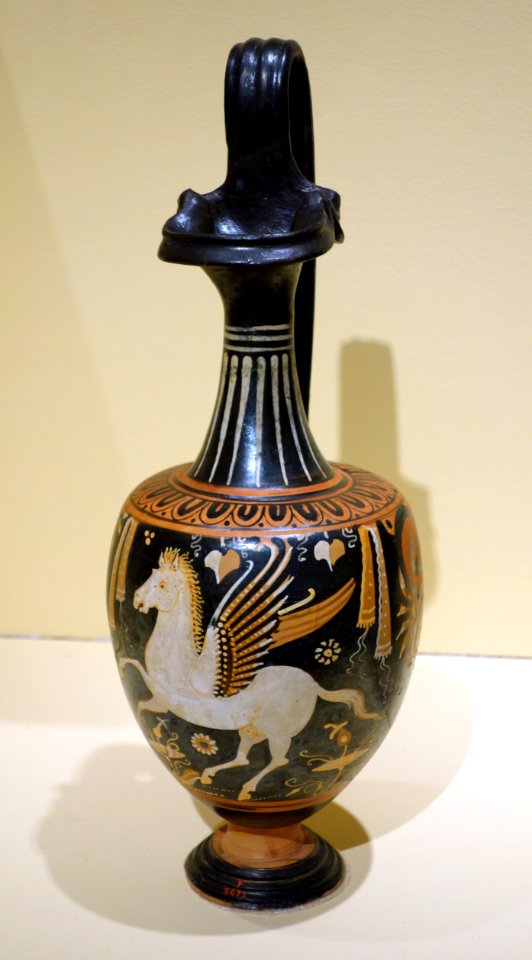 Pitcher (oinochoe) with scene of galloping Pegasus, Apulia, Italy, Hellenistic Period 320-310 BC, ceramic - Fitchburg Art Museum - DSC08666