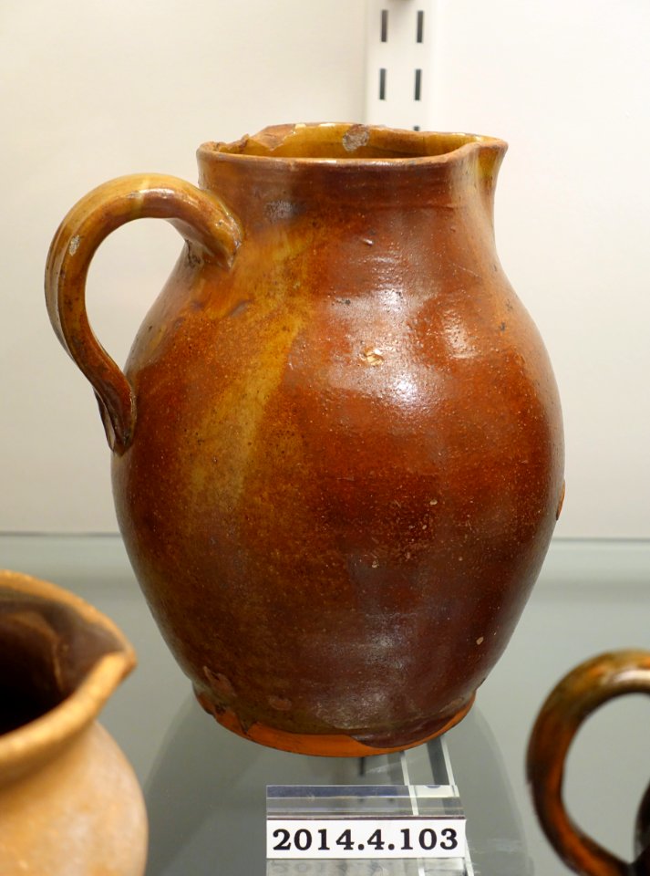 Pitcher, New England, c. 1820, lead-glazed redware, item HD 2014.4.103 - Flynt Center of Early New England Life - Deerfield, Massachusetts - DSC04105