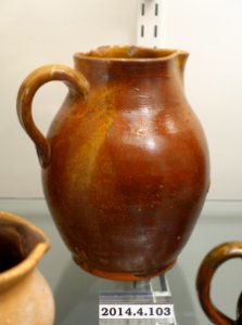Pitcher, New England, c. 1820, lead-glazed redware, item HD 2014.4.103 - Flynt Center of Early New England Life - Deerfield, Massachusetts - DSC04105
