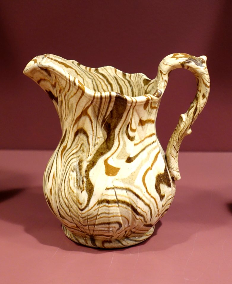 Pitcher, United States Pottery Company, signed J. Seymour, 1853, glazed agate ware - Bennington Museum - Bennington, VT - DSC09020