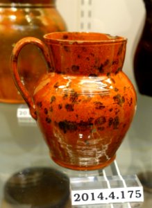 Pitcher, Massachusetts, c. 1840, lead-glazed redware, item HD 2014.4.175 - Flynt Center of Early New England Life - Deerfield, Massachusetts - DSC04139