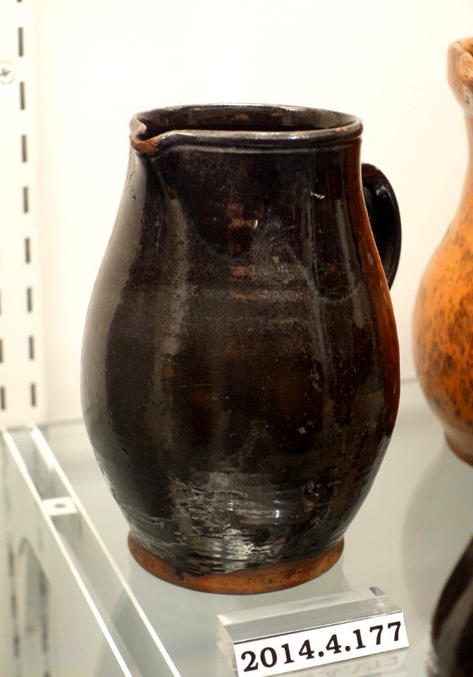 Pitcher, New England, c. 1820, redware with manganese black lead glaze, item HD 2014.4.177 - Flynt Center of Early New England Life - Deerfield, Massachusetts - DSC04113