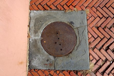 Plain disk with 5 holes street hole cover - Beacon Hill - Boston, MA - DSC02156