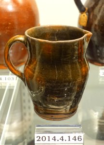 Pitcher, Pennsylvania, c. 1860, lead-glazed redware, item HD 2014.4.146 - Flynt Center of Early New England Life - Deerfield, Massachusetts - DSC04108