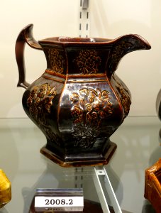 Pitcher, Norton & Fenton, Bennington VT, 1842-1847, stoneware, manganese overglaze, item HD 2008.2 - Flynt Center of Early New England Life - Deerfield, Massachusetts - DSC04175