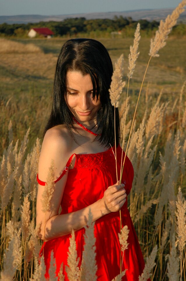 Nature red dress field