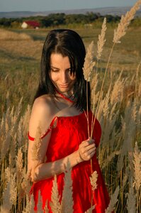 Nature red dress field