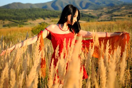 Nature red dress field