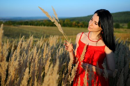 Nature red dress field