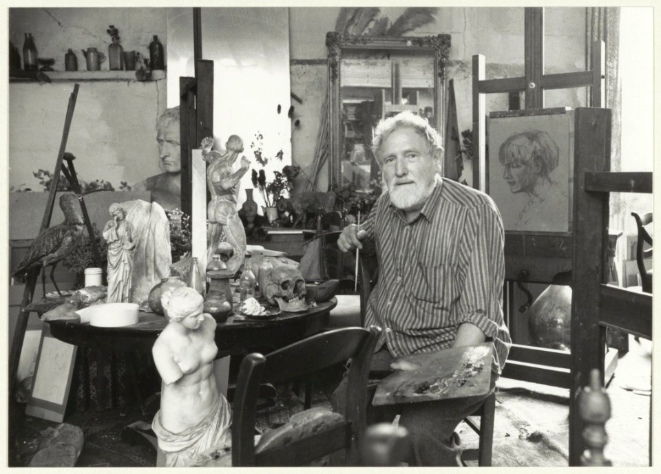 Poppe Damave in zijn atelier aan het Donkere Spaarne 54 rd, NL-HlmNHA 54023741