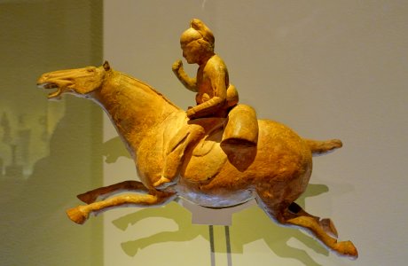 Polo player, funerary statuette, North Central China, Tang dynasty, mid-late 8th century, earthenware, traces of pigment - Montreal Museum of Fine Arts - Montreal, Canada - DSC09629