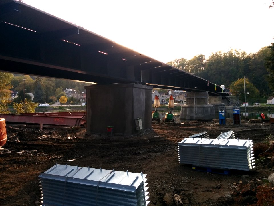 Pont de Godinne, travaux vue de la rive droite