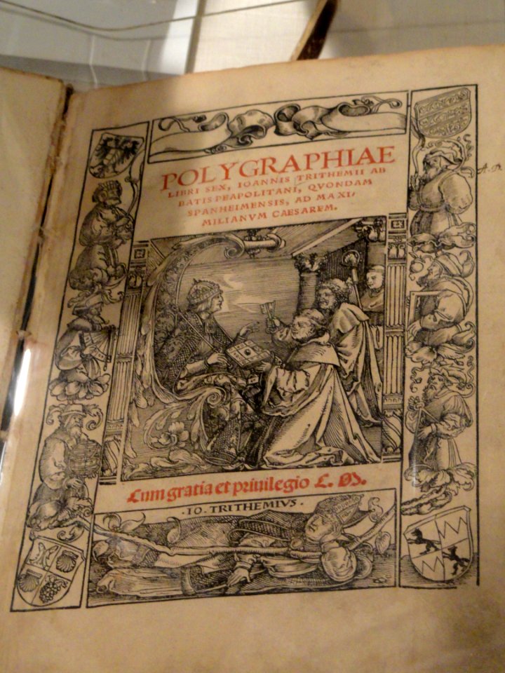 Polygraphiae by Johannes Trithemius, 1518, stated to be the first published book on cryptology - National Cryptologic Museum - DSC07742