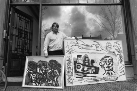 Poging tot diefstal van schilderijen van Karel Appel bij galerie in Amsterdam, Bestanddeelnr 934-2163