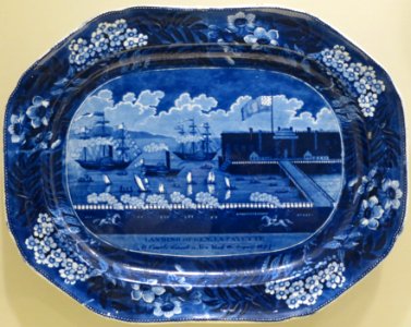 Platter with 'Landing of Gen. Lafayette at Castle Garden, New York, 16th August 1824' by J. & R. Clews, Dayton Art Institute