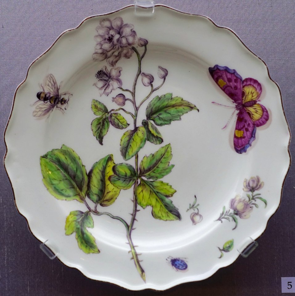 Plate with spray of white roses, Chelsea porcelain, c. 1755, soft-paste porcelain - California Palace of the Legion of Honor - San Francisco, CA - DSC02959