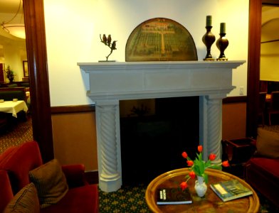 Plush fireplace area in retirement community