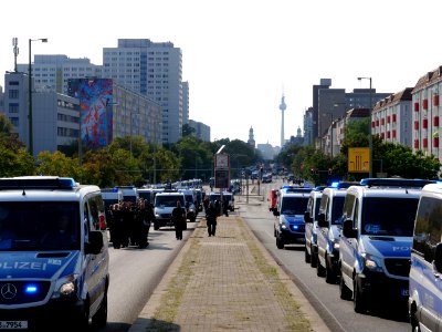 Police on the Lichtenberger Brücke in Berlin in front of the "Heß-Marsch" Demonstration 02