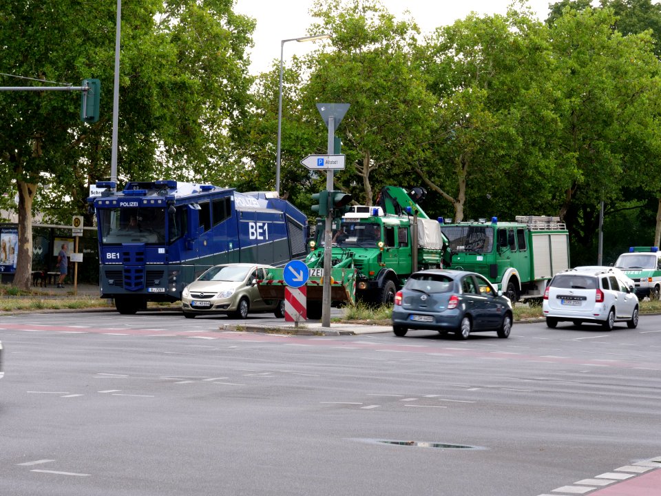 Police equipment Berlin-Spandau preparing for demonstrations and counter demonstrations